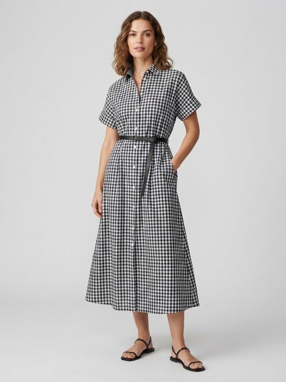 J Crew Relaxed Fit Short-Sleeve Cotton Poplin Shirt Dress in Gingham (AY842)